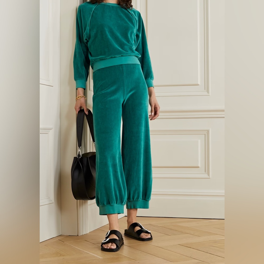 Suzi Kondi Teal Velvet Crop Jogger Pants
